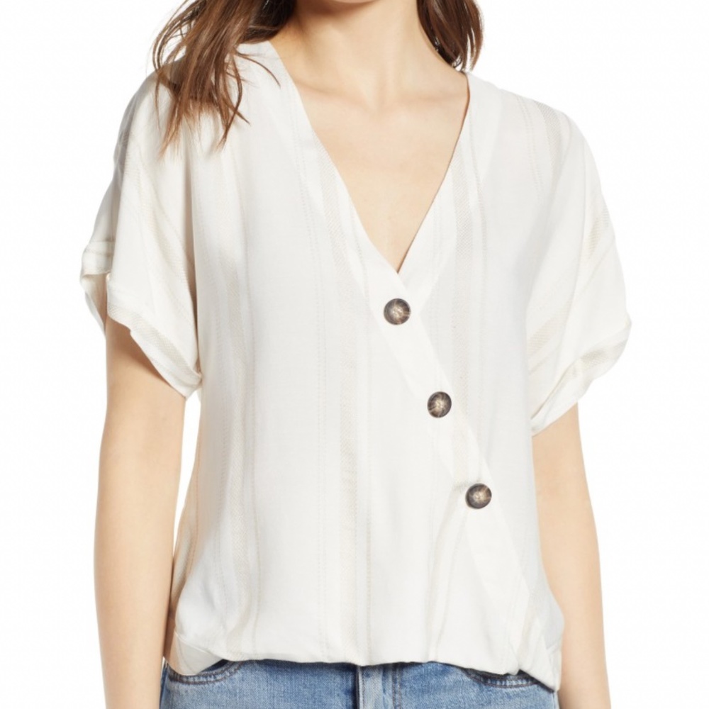 Socialite White Short Sleeve Button Wrap Top